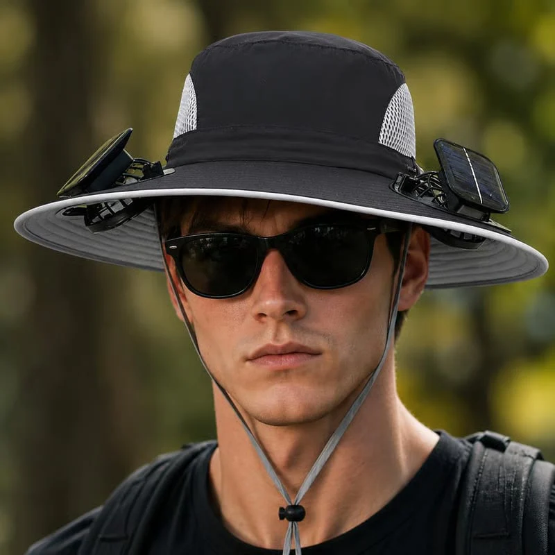 🔥Premium Solar Fan Wide Brim Hat❄️ Instant Cooling& Full UV Protection🏕️ Perfect for Fishing, Hiking & Gardening