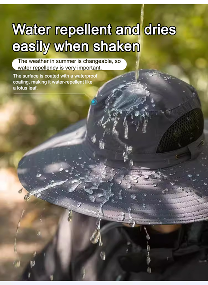 🔥Premium Solar Fan Wide Brim Hat❄️ Instant Cooling& Full UV Protection🏕️ Perfect for Fishing, Hiking & Gardening