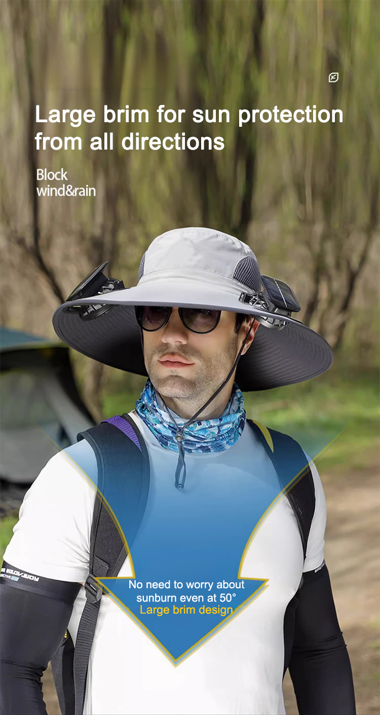 🔥Premium Solar Fan Wide Brim Hat❄️ Instant Cooling& Full UV Protection🏕️ Perfect for Fishing, Hiking & Gardening