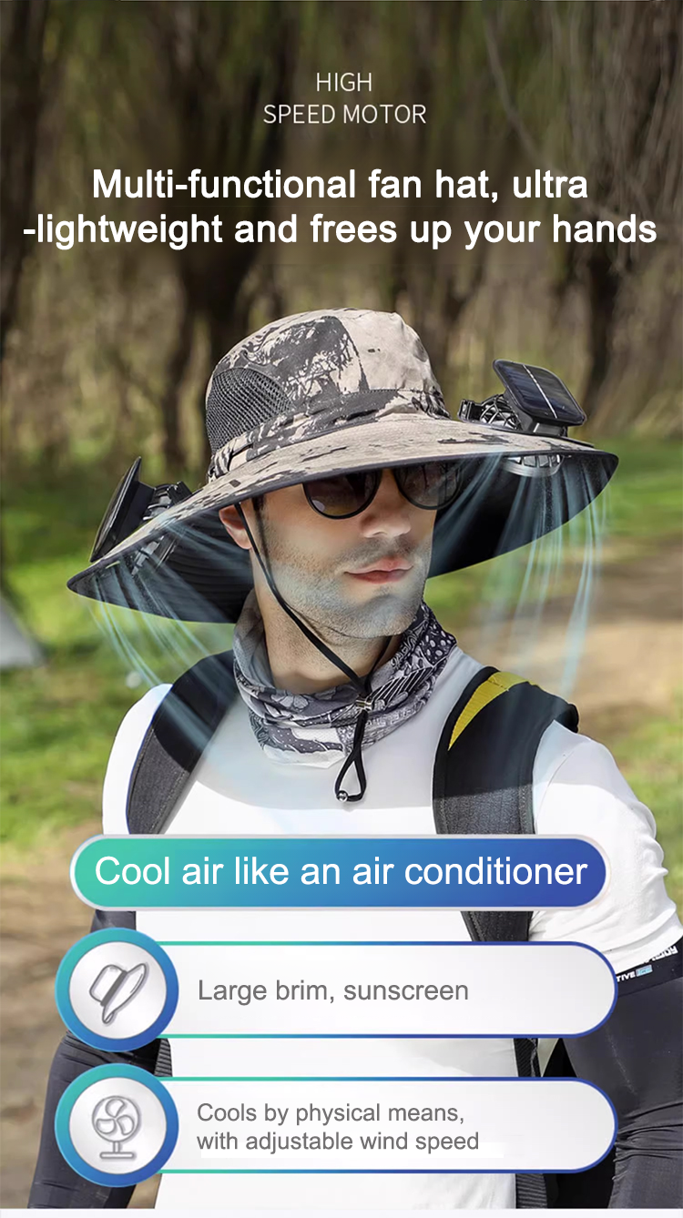 🔥Premium Solar Fan Wide Brim Hat❄️ Instant Cooling& Full UV Protection🏕️ Perfect for Fishing, Hiking & Gardening