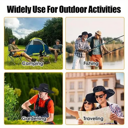 🔥Premium Solar Fan Wide Brim Hat❄️ Instant Cooling& Full UV Protection🏕️ Perfect for Fishing, Hiking & Gardening