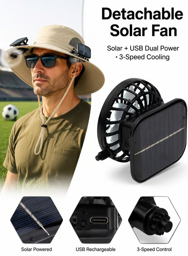 🔥Premium Solar Fan Wide Brim Hat❄️ Instant Cooling& Full UV Protection🏕️ Perfect for Fishing, Hiking & Gardening