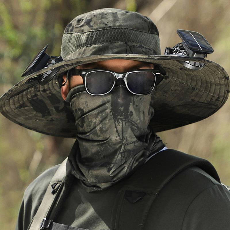 🔥Premium Solar Fan Wide Brim Hat❄️ Instant Cooling& Full UV Protection🏕️ Perfect for Fishing, Hiking & Gardening