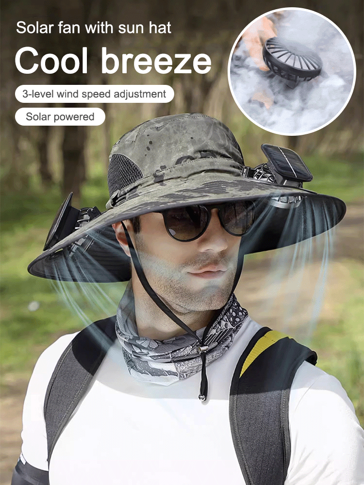🔥Premium Solar Fan Wide Brim Hat❄️ Instant Cooling& Full UV Protection🏕️ Perfect for Fishing, Hiking & Gardening