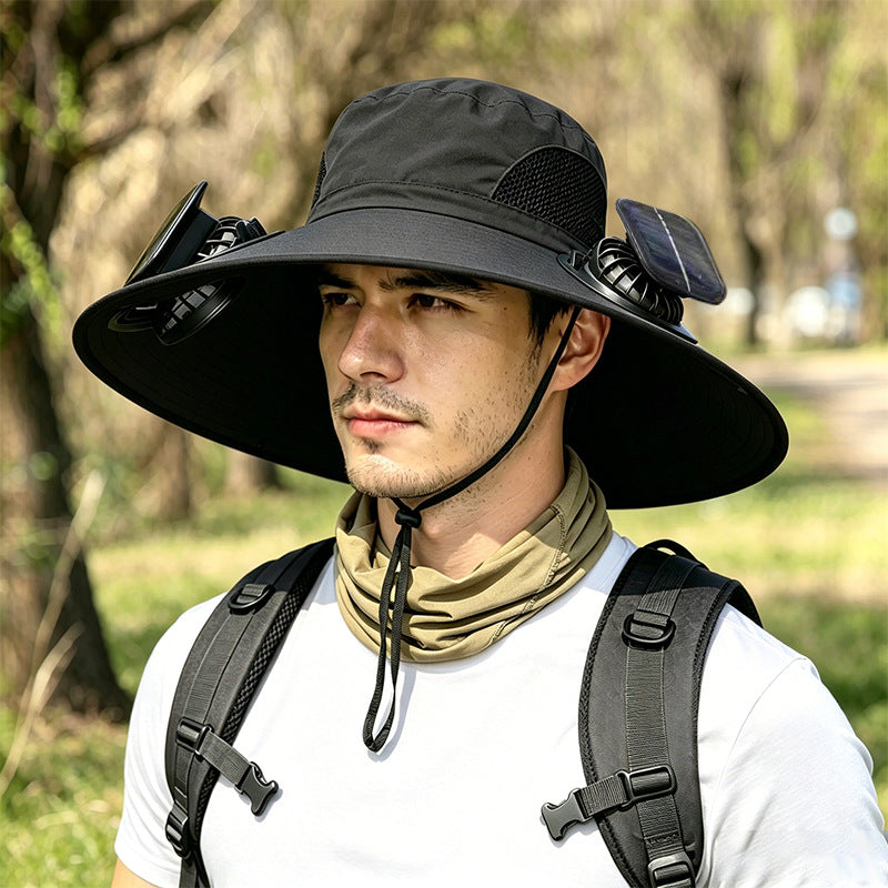 🔥Premium Solar Fan Wide Brim Hat❄️ Instant Cooling& Full UV Protection🏕️ Perfect for Fishing, Hiking & Gardening