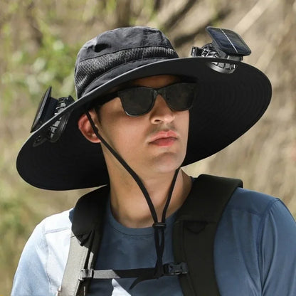 🔥Premium Solar Fan Wide Brim Hat❄️ Instant Cooling& Full UV Protection🏕️ Perfect for Fishing, Hiking & Gardening