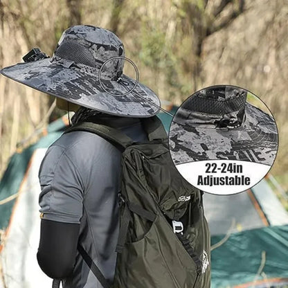 🔥Premium Solar Fan Wide Brim Hat❄️ Instant Cooling& Full UV Protection🏕️ Perfect for Fishing, Hiking & Gardening