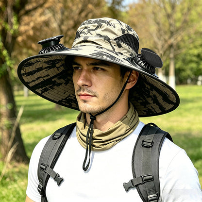 🔥Premium Solar Fan Wide Brim Hat❄️ Instant Cooling& Full UV Protection🏕️ Perfect for Fishing, Hiking & Gardening