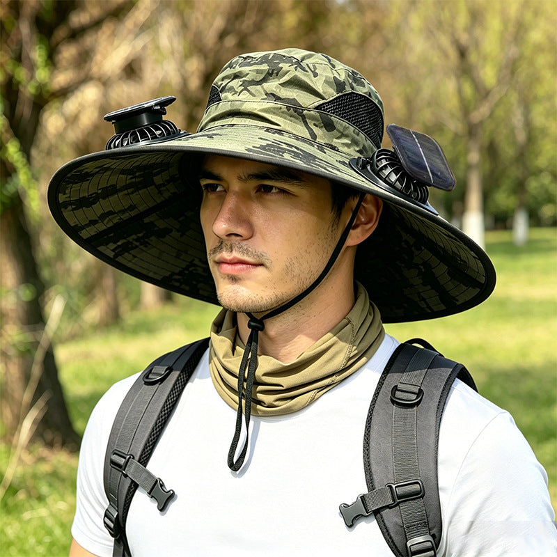 🔥Premium Solar Fan Wide Brim Hat❄️ Instant Cooling& Full UV Protection🏕️ Perfect for Fishing, Hiking & Gardening