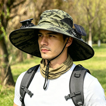 🔥Premium Solar Fan Wide Brim Hat❄️ Instant Cooling& Full UV Protection🏕️ Perfect for Fishing, Hiking & Gardening