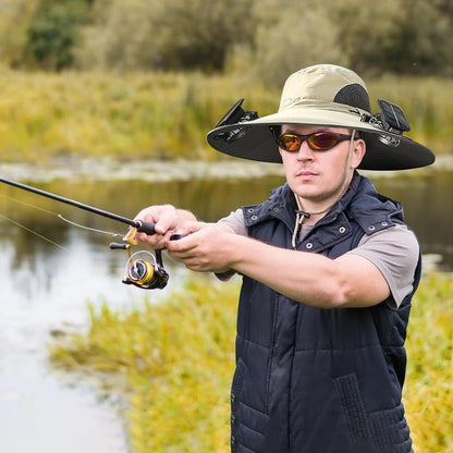 🔥Premium Solar Fan Wide Brim Hat❄️ Instant Cooling& Full UV Protection🏕️ Perfect for Fishing, Hiking & Gardening